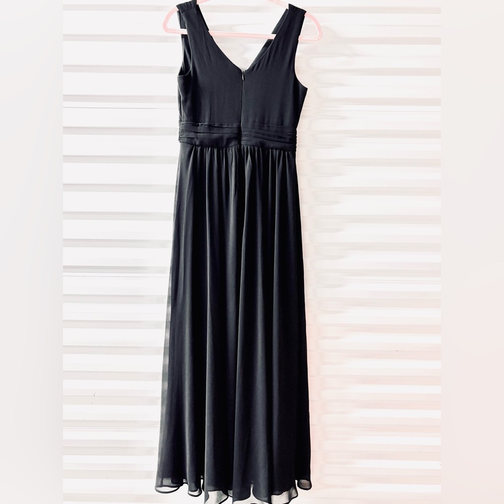 Heavenly Hues Black Maxi Dress Romantic Chiffon Flowing plunging V-neckline Sz S - Picture 5 of 9
